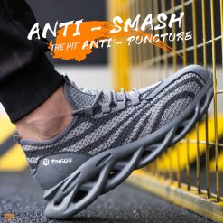 Safety Shoes Labor Insurance Shoes Flying Weave Mesh Lightweight Breathable Labor Insurance Shoes Men's Anti-smash Anti-puncture Anti-slip Wear-resistant Safety Protection