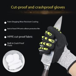 Anti-vibration, anti-collision, pressure reduction, anti-smash, anti-cuts, level 5 cut-resistant, anti-scratch, anti-stabbing, TPR tear-resistant industrial gloves