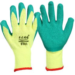 Green wrinkled leather wrinkled yellow yarn gloves dipping rubber hanging rubber cotton yarn labour gloves breathable non-slip wear-resistant latex site handling universal