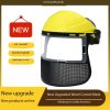 New lawn mower protective mask yellow top wire hitting grass cutting trees wire mesh mask splash impact safety weeding hat