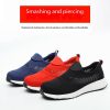 Summer breathable anti-odour flyknit mesh lightweight labour insurance shoes up to standard steel head anti-smash anti-puncture shoes work shoes